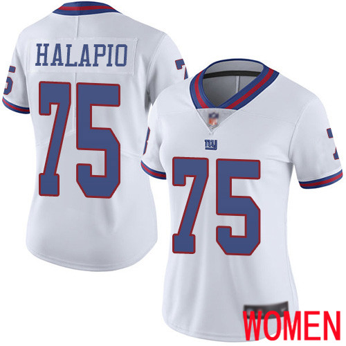 Women New York Giants #75 Jon Halapio Limited White Rush Vapor Untouchable Football NFL Jersey